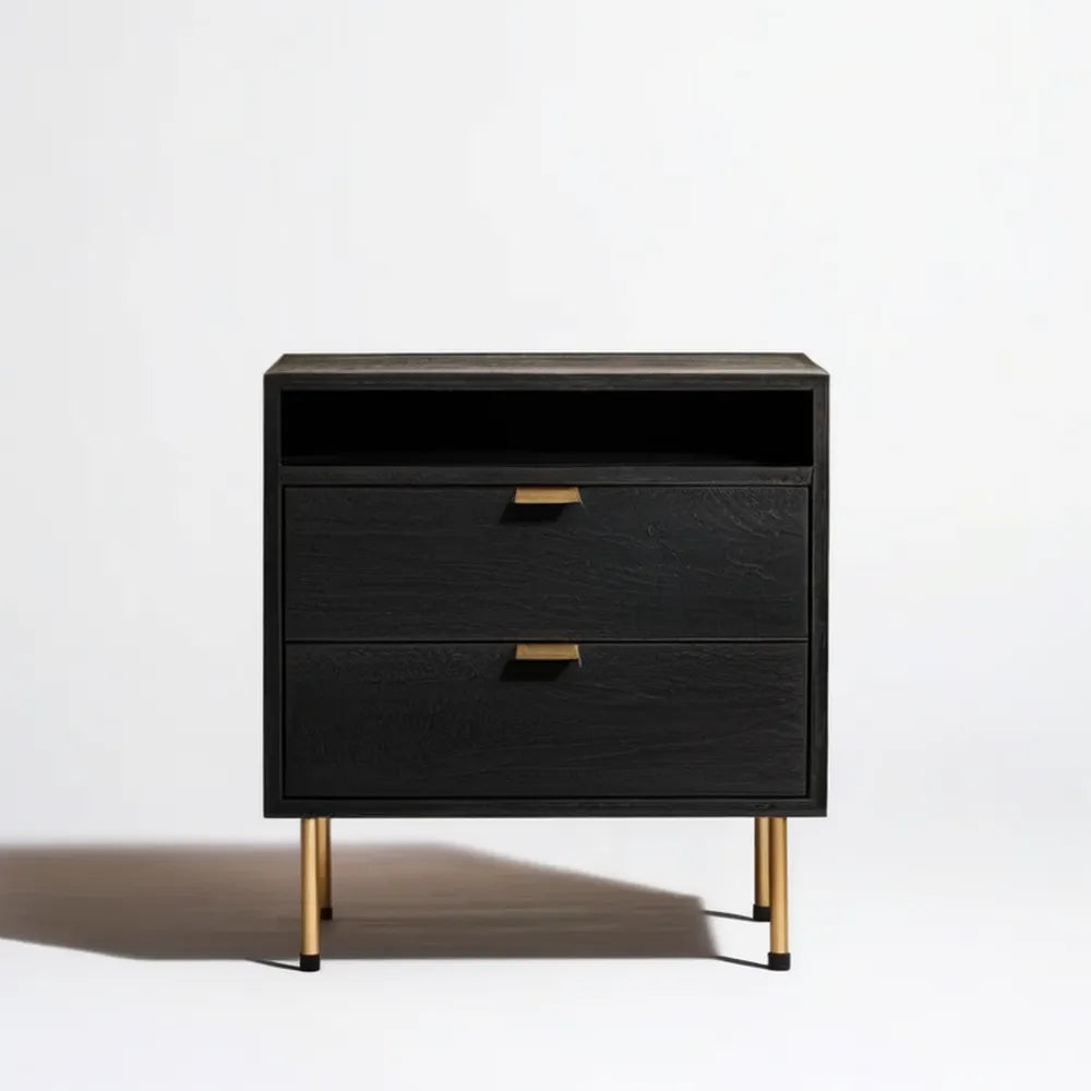 Czarna szafka nocna MDF 60 x 40 x 65 cm z 2 szufladami i otwartą wnęką