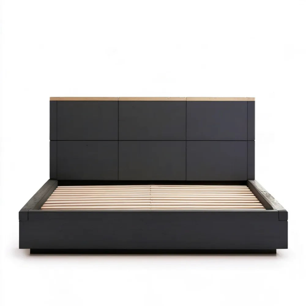Łóżko dwuosobowe czarne z ramą MDF i stelażem listwowym 160 x 200 cm