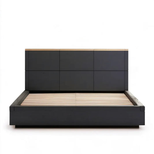 Łóżko dwuosobowe czarne z ramą MDF i stelażem listwowym 160 x 200 cm