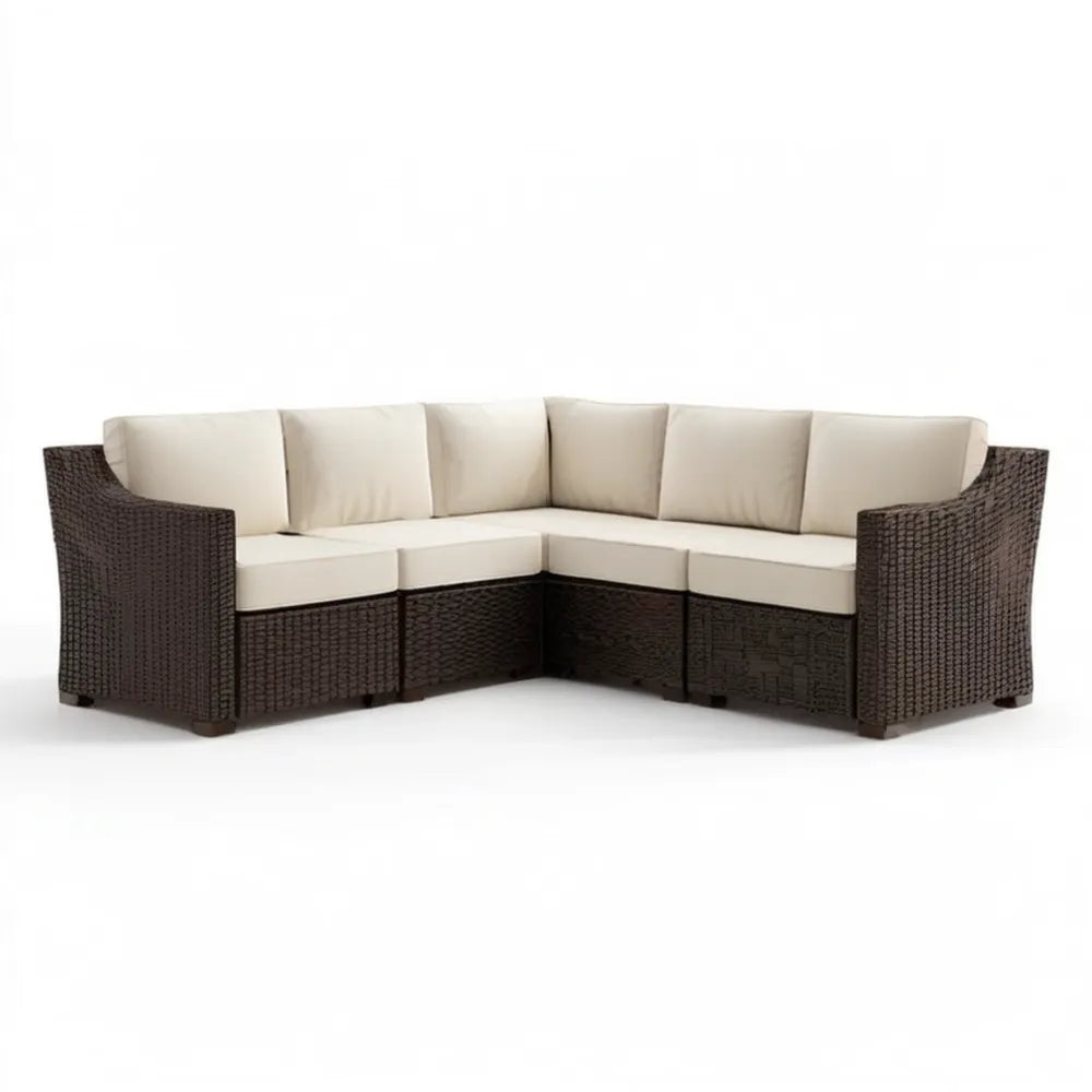Modułowa sofa narożna ogrodowa z technorattanu PE, brązowo-kremowa, 220 x 220 x 65 cm
