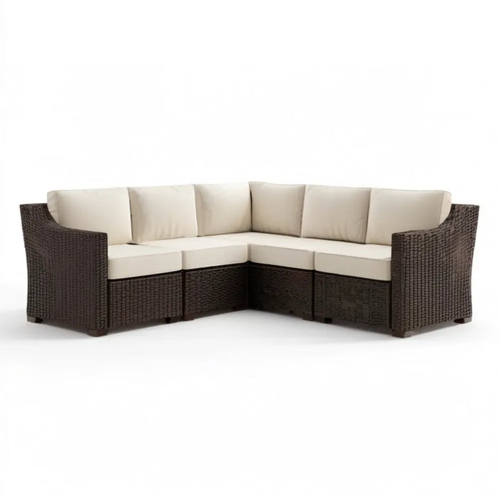 Modułowa sofa narożna ogrodowa z technorattanu PE, brązowo-kremowa, 220 x 220 x 65 cm
