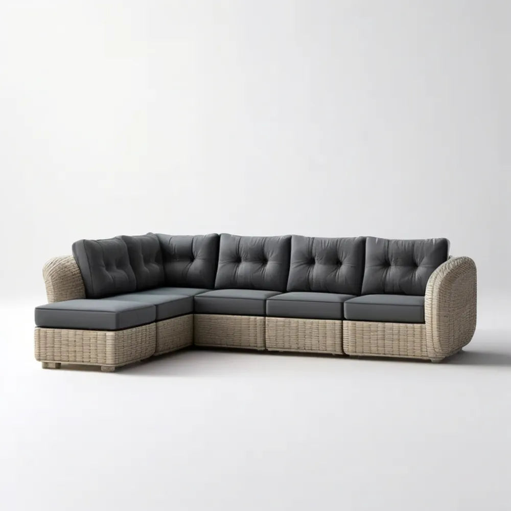 Lewostronna sofa narożna z plecionki PE beżowo-antracytowa 280 × 210 × 72 cm