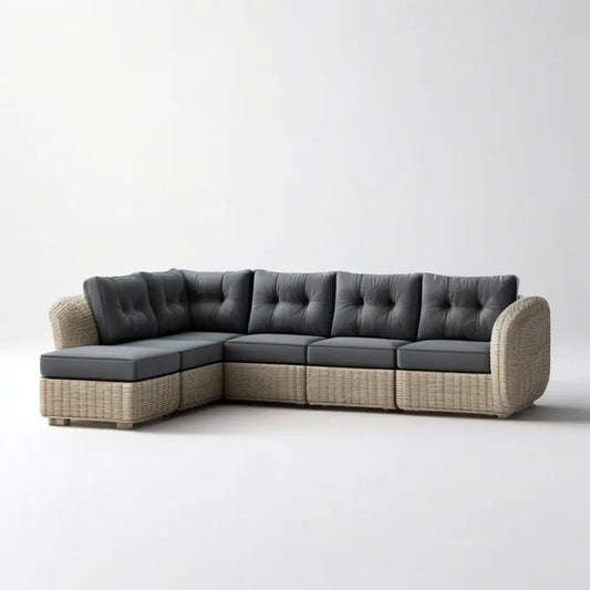 Lewostronna sofa narożna z plecionki PE beżowo-antracytowa 280 × 210 × 72 cm