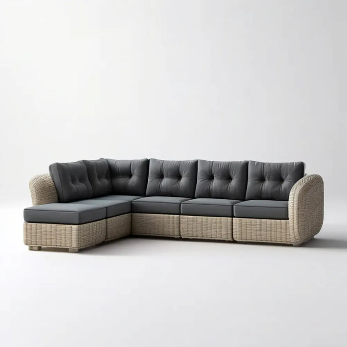 Lewostronna sofa narożna z plecionki PE beżowo-antracytowa 280 × 210 × 72 cm