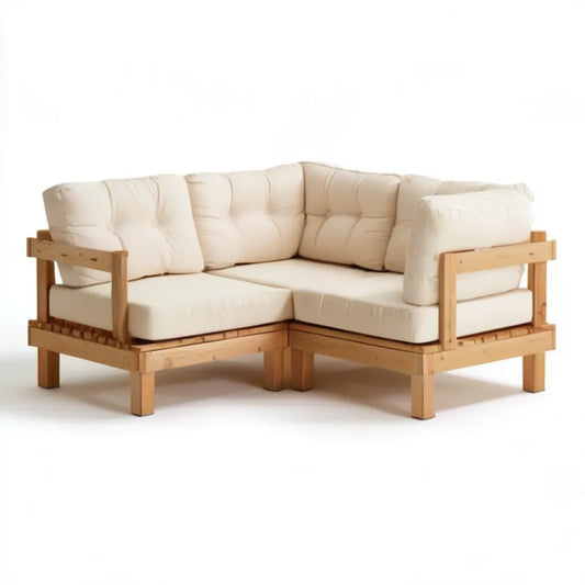 Ogrodowa sofa narożna w kształcie L z litego drewna sosnowego, beżowa, 200 × 200 × 78 cm