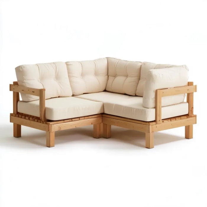 Ogrodowa sofa narożna w kształcie L z litego drewna sosnowego, beżowa, 200 × 200 × 78 cm